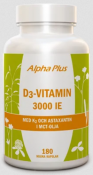 Alpha Plus D3-vitamin 3000 IE med K2-vitamin och astaxantin 180 kapslar