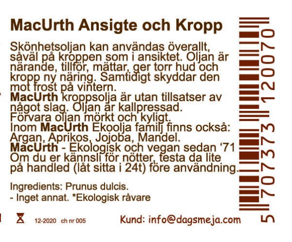 Macurth Mandelolja Eko 250ml