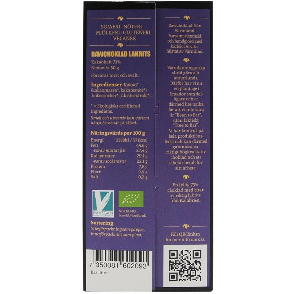 Wermlandschoklad Lakrits EKO Raw 50g