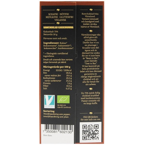 Wermlandschoklad Kardemumma EKO Raw 50g