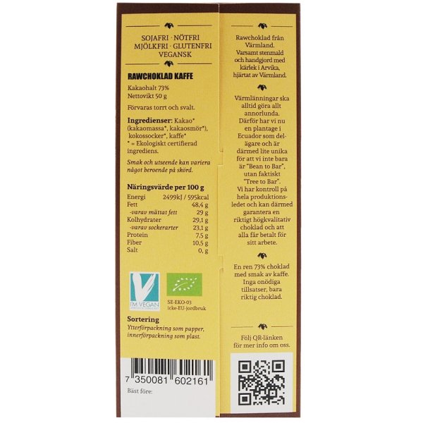 Wermlandschoklad Kaffe EKO Raw 50g