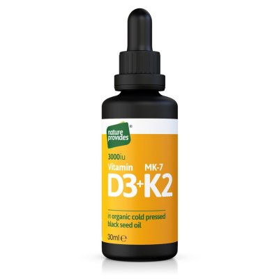 Nature Provides Vitamin D3+K2 in Organic Black Seed Oil 30ml