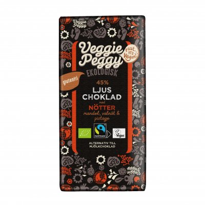 Veggie Peggy Choklad Ljus Nötter 85g