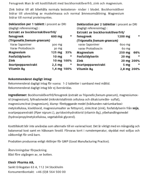 Elexir Fenugreek Man 60 tabletter