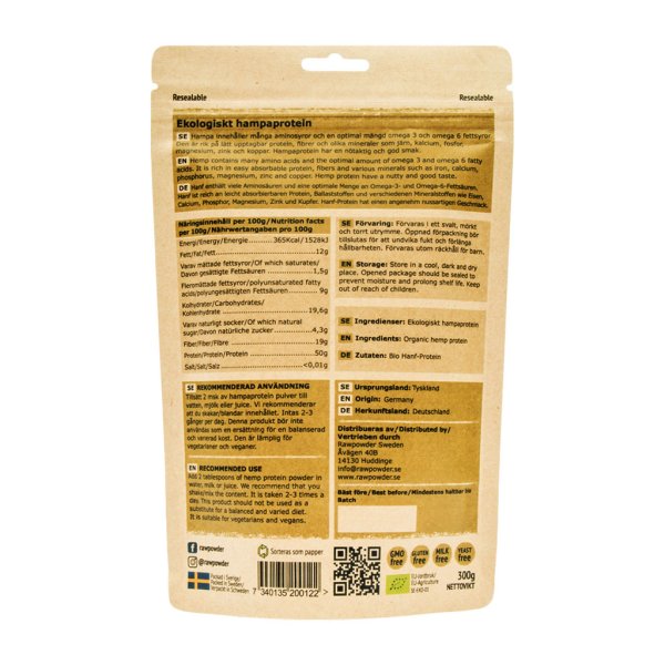 Rawpowder Hampaprotein EKO 300 g