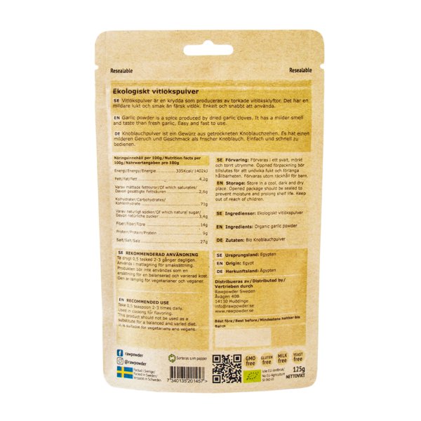 Rawpowder Vitlök Pulver EKO 125g