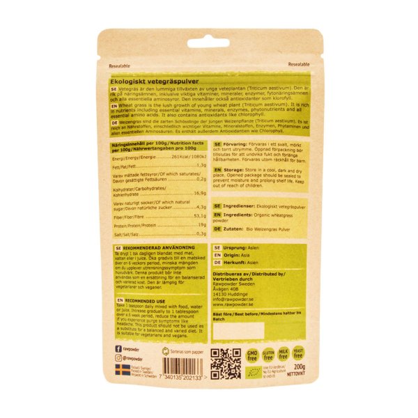 Rawpowder Vetegräs EKO 200 g