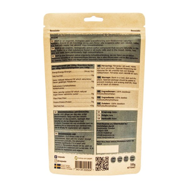 Rawpowder MSM Destillerad 500 g