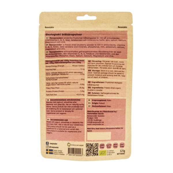 Rawpowder Blåbärspulver EKO 125 g