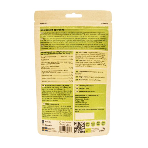 Rawpowder Spirulina EKO 300 tabletter