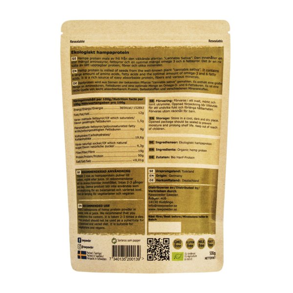 Rawpowder Hampaprotein EKO 500 g