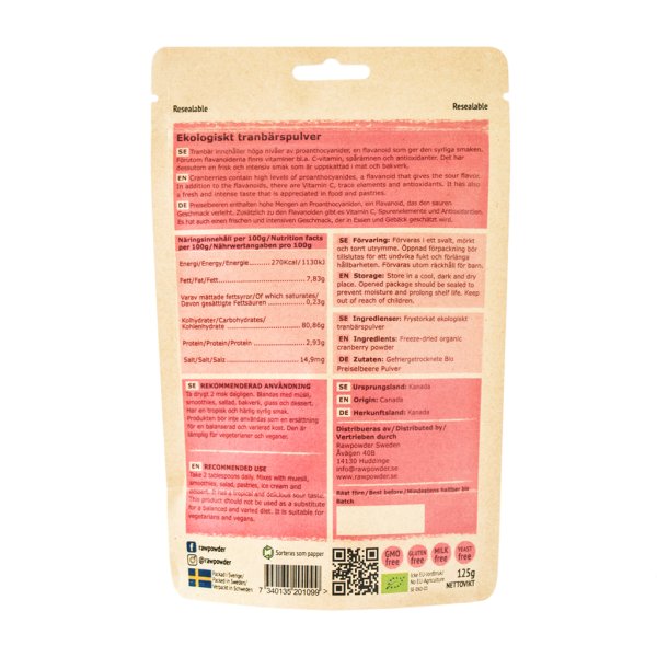 Rawpowder Tranbärspulver Eko 125g