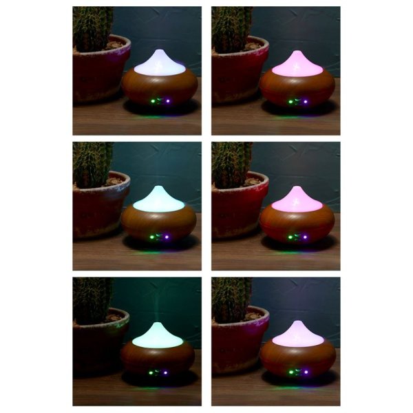 LED Färgskiftande Aromadiffuser Träeffektfot