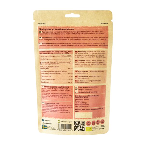 Rawpowder Granatäppelkärnor EKO 200 g